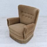 1970s, Danish design, velour chair, original condition, beech wood