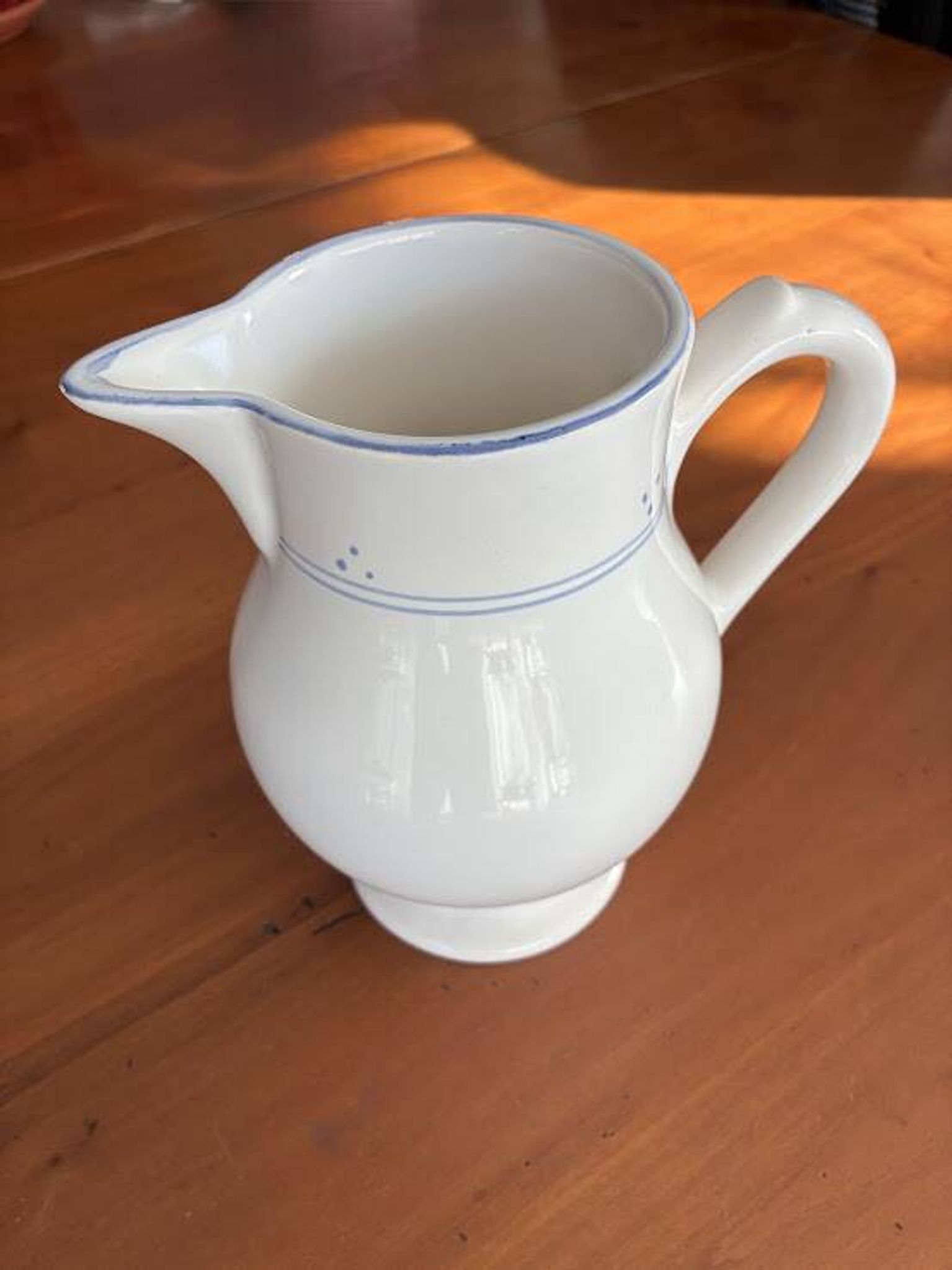 White pitcher with blue trim - Niderviller France