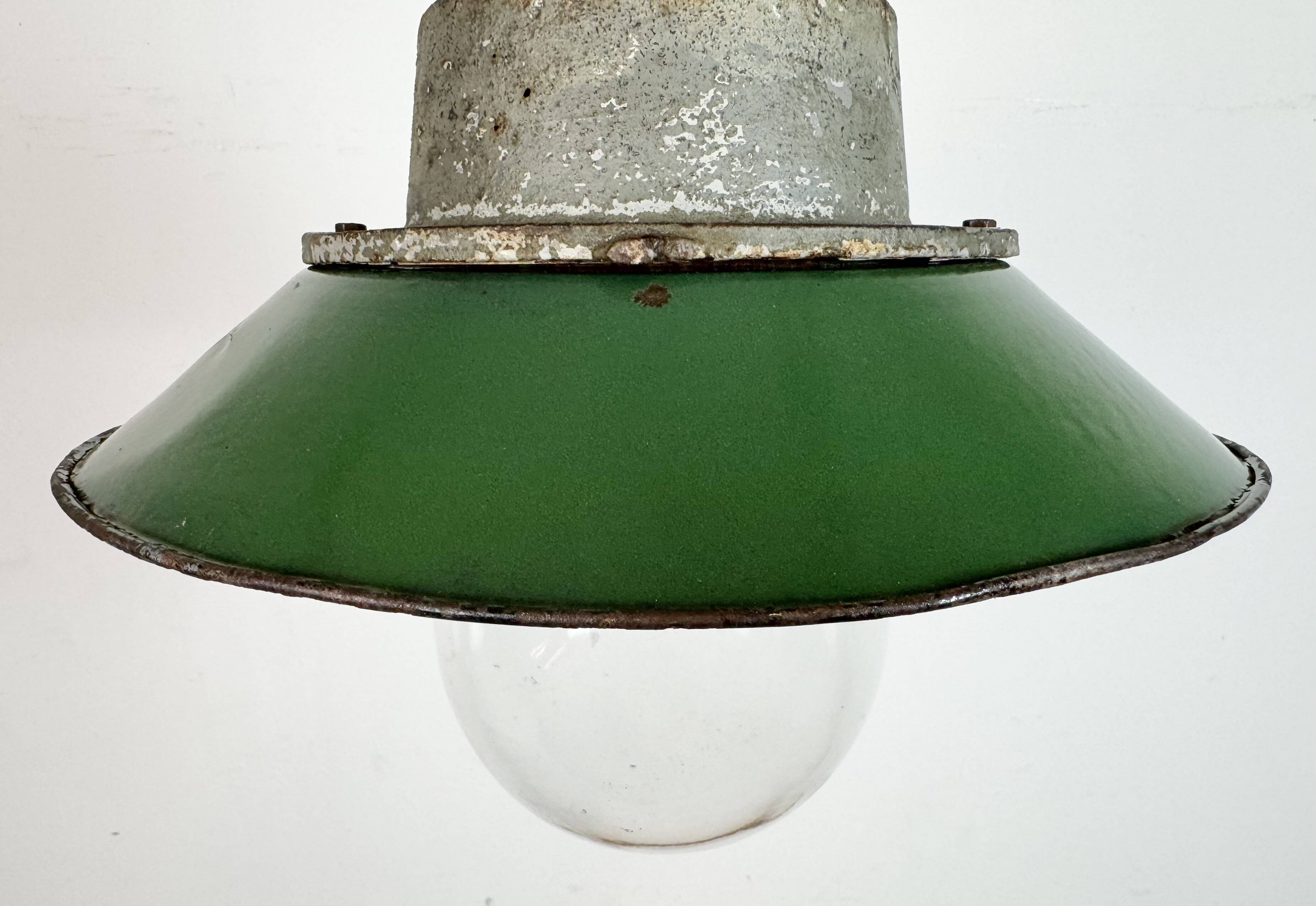 Green Enamel and Cast Iron Industrial Pendant Light, 1960s