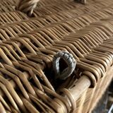 Antique wicker basket with closure and handle