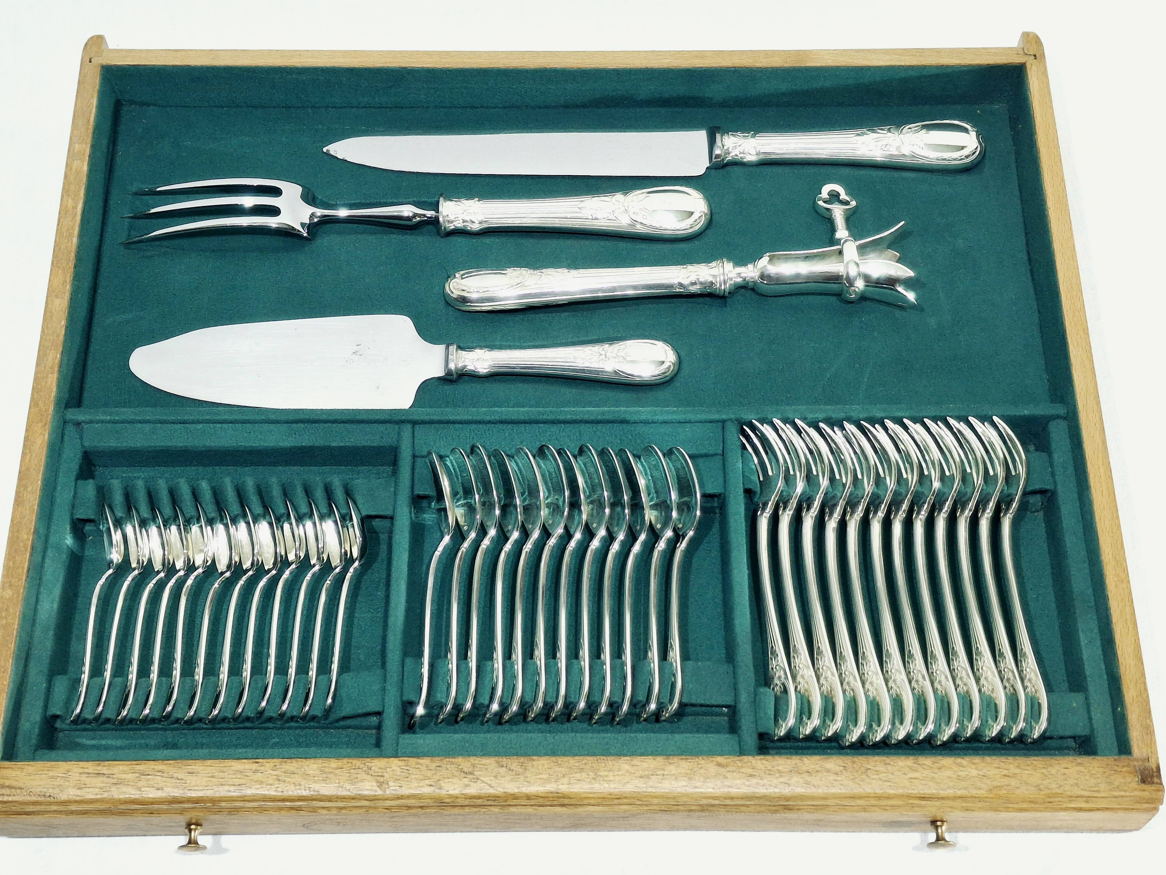 Christofle Cutlery Set - Trianon Model - 155 Pieces, Silver-Plated Metal