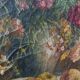 19th-century oil painting on canvas depicting a vase of fruit with flowers.
