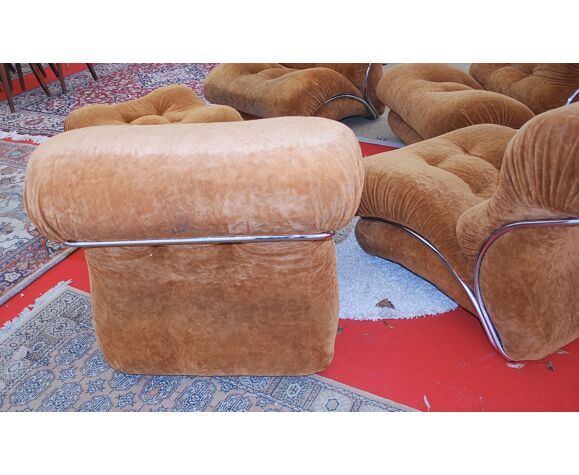 Set de 4 fauteuils vintage et pouf vintage