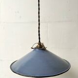 Pair of blue enameled sheet metal pendant lights