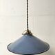 Pair of blue enameled sheet metal pendant lights