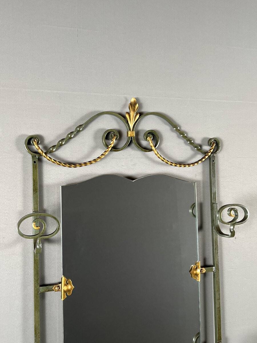 Wall console with mirror, wrought iron and marble, 20th century