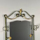 Wall console with mirror, wrought iron and marble, 20th century