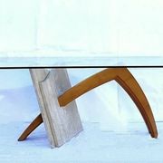 Original Italian glass and travertine marble dining table office desk