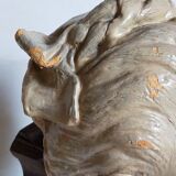 Bust of a woman "the elegant"XIXth in painted plaster signed on its solid wood base