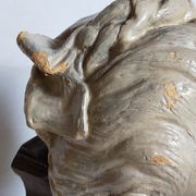 Bust of a woman "the elegant"XIXth in painted plaster signed on its solid wood base