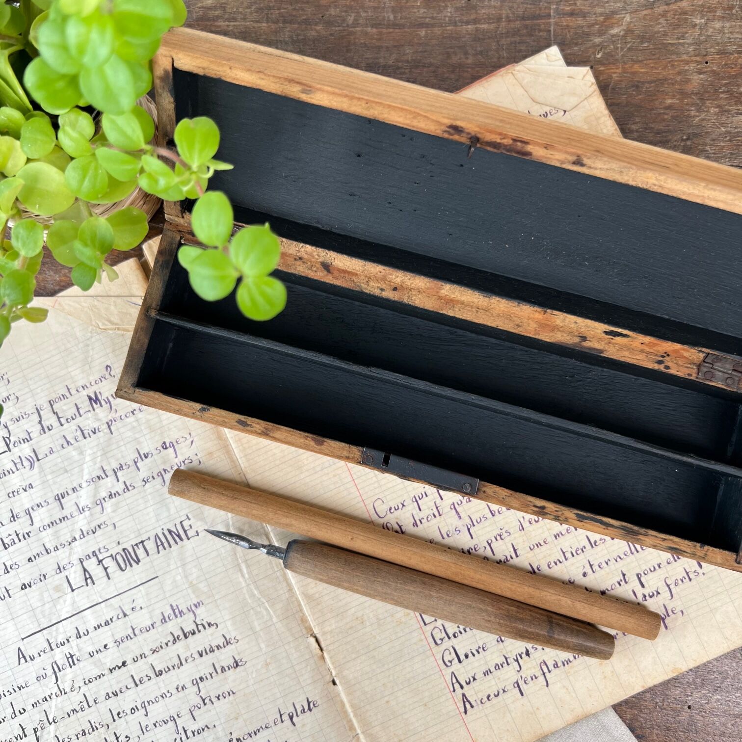 Old wooden pen tray