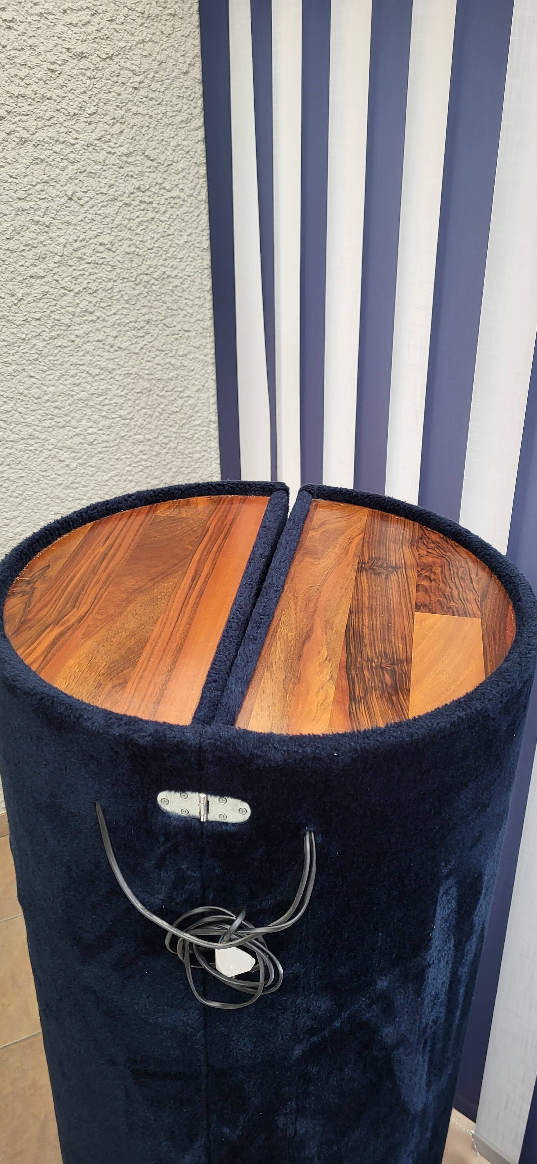 Coiffeuse vintage cylindrique bleue nuit année 70