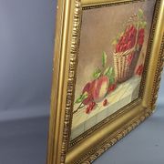 Nature morte aux cerises & pêches huile sur toile 59x50 cm