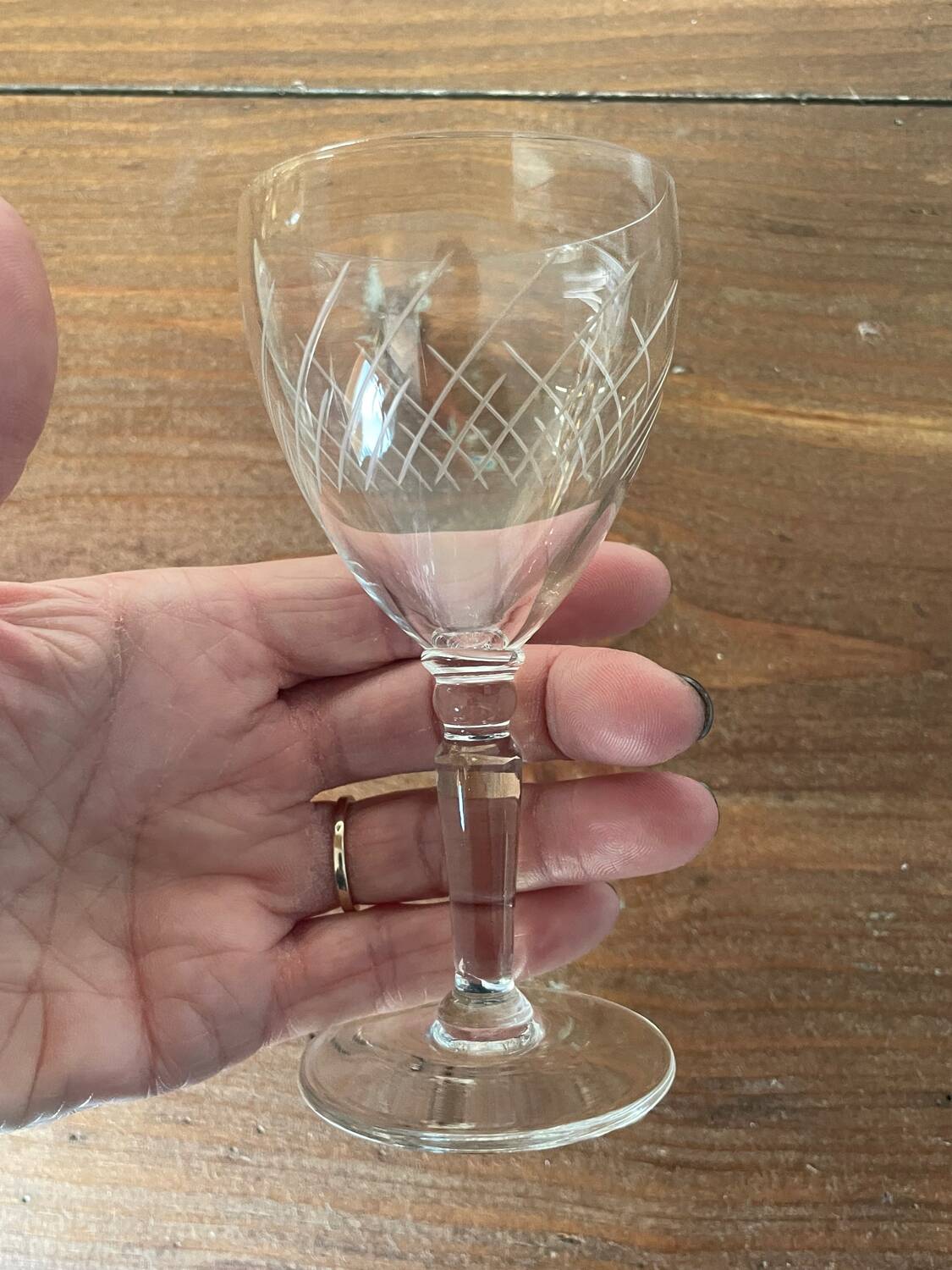 6 crystal engraved white wine glasses with stems
