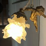Suspension angelot in gilded bronze regulation – opaline tulip – restored
