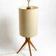 Mid Century Modern tripod walnut wood floor lamp with large fabric shade