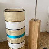 Large designer floor lamp - solid wood base - unique lampshade