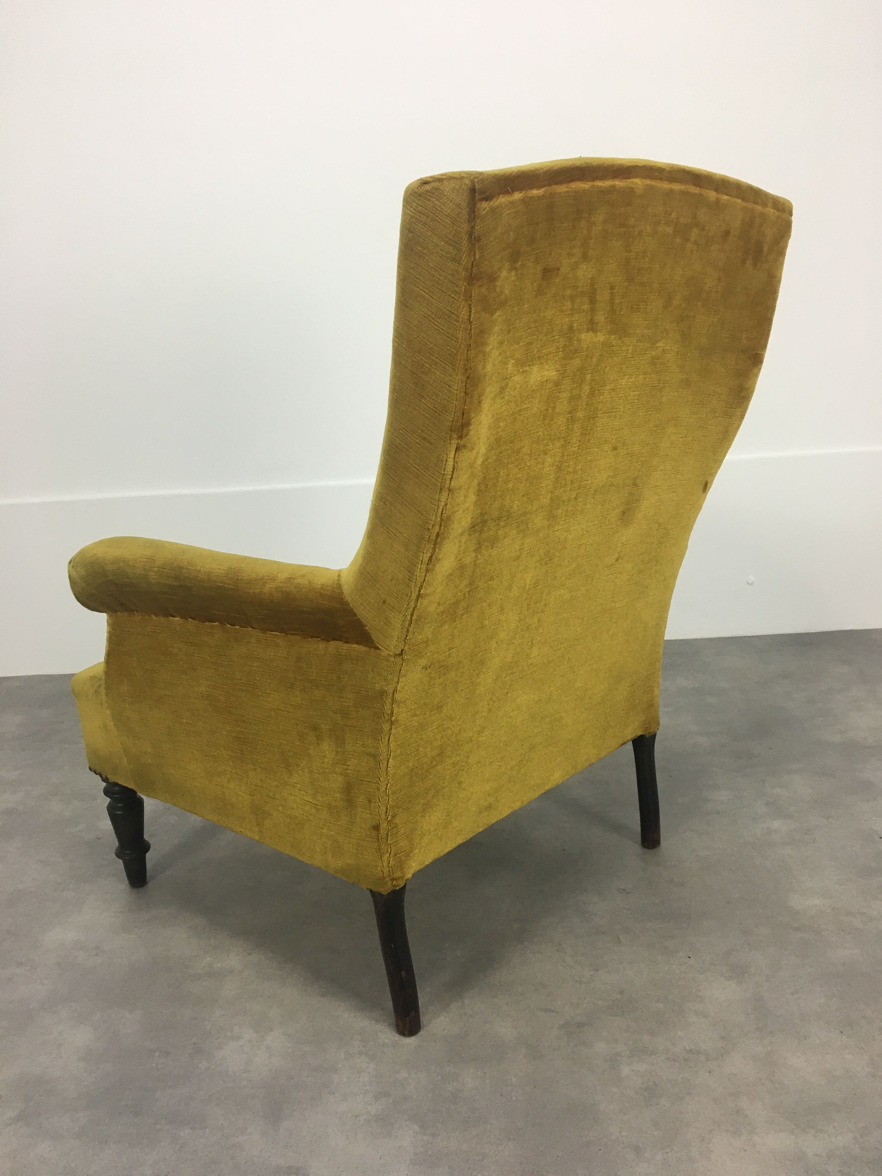 English armchair Napoleon III in mustard yellow velvet