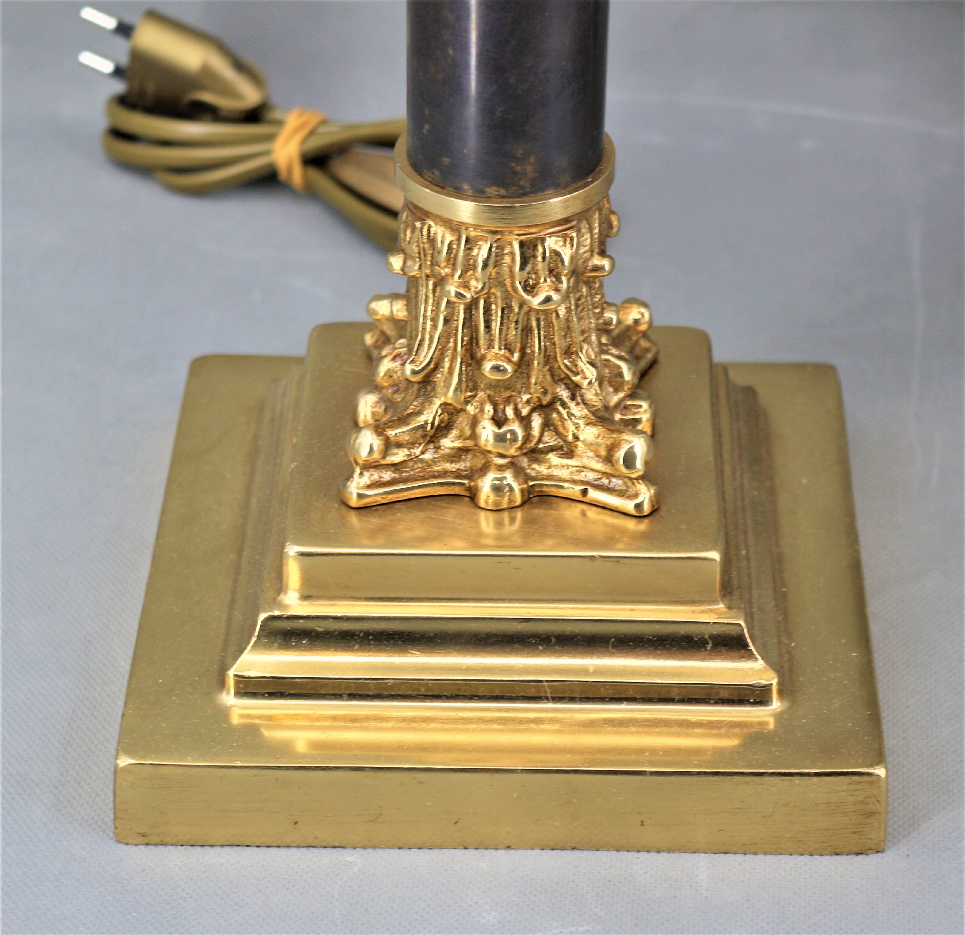 Pair lamp in bronze corinthians patinated lampshade pleated with stripes square foot