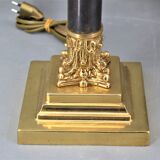 Pair lamp in bronze corinthians patinated lampshade pleated with stripes square foot