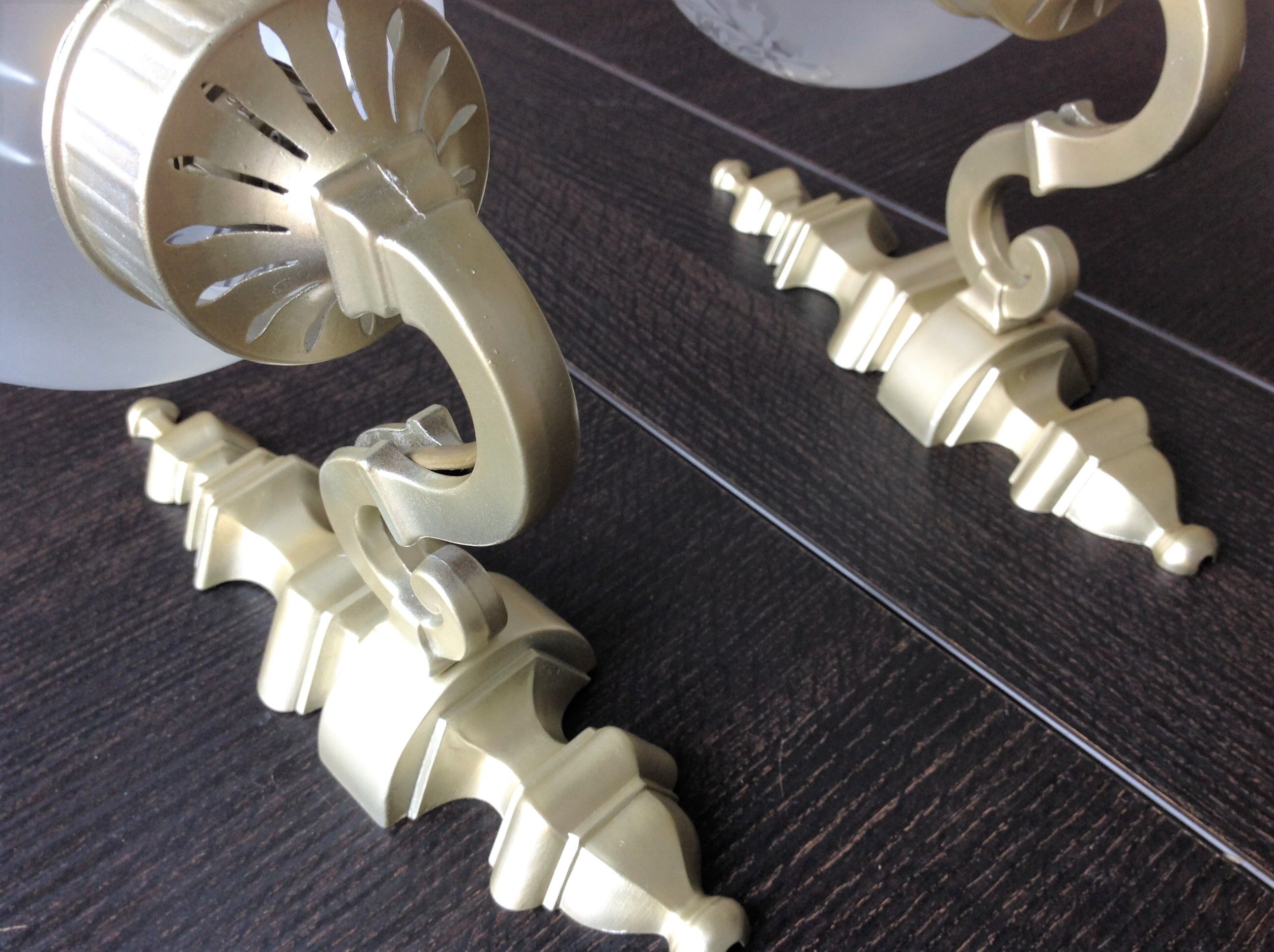 Pair of wall lamps in gilded metal and frosted glass art deco style