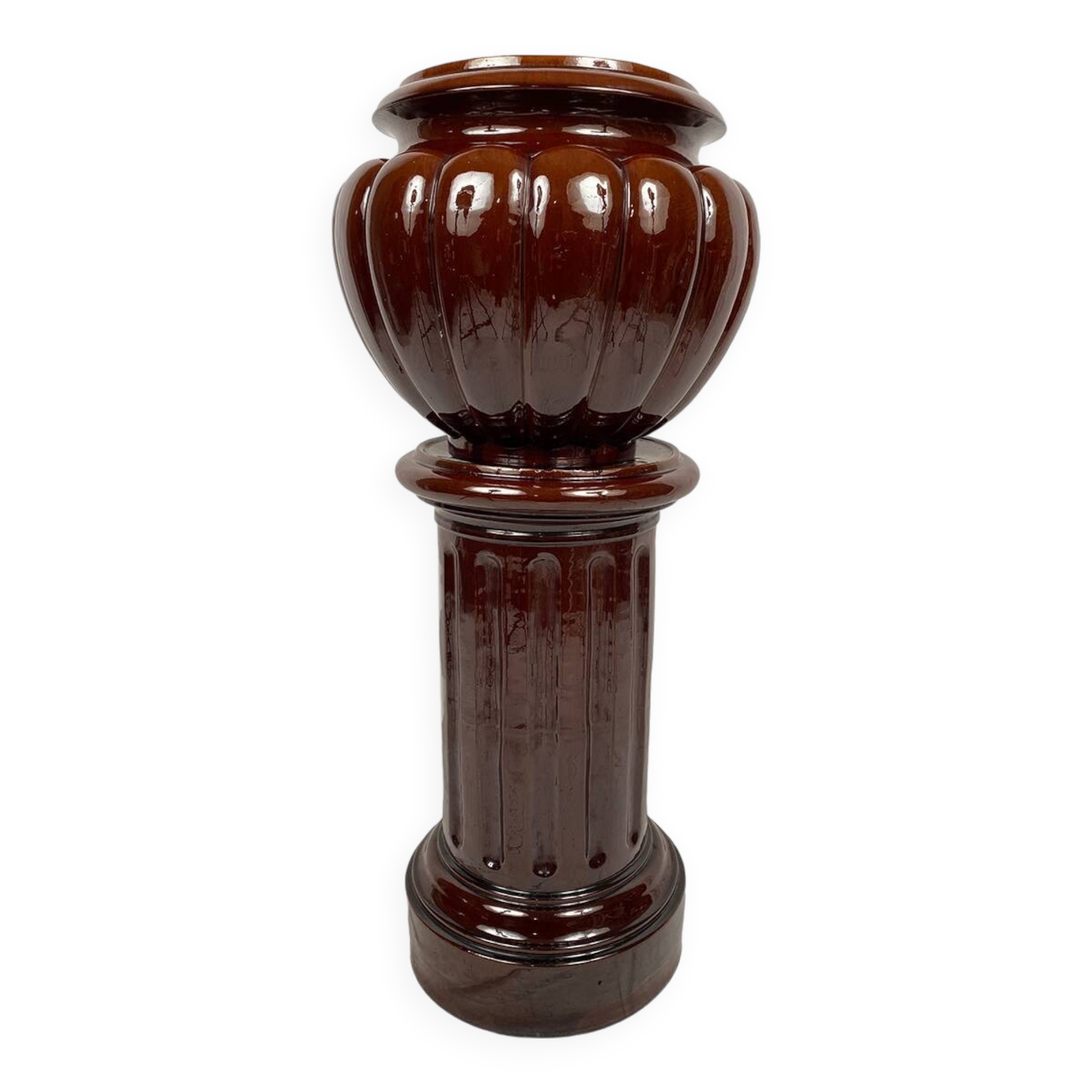 Complete in brown-toned enamelled ceramic, planter on its column