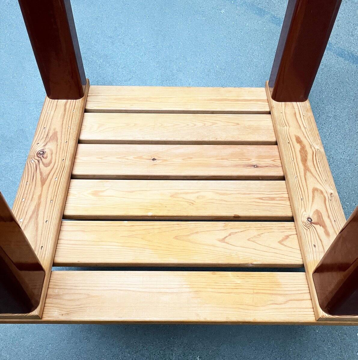 Table basse vintage en pin massif et plastique pour canapé d'extérieur, années 1970