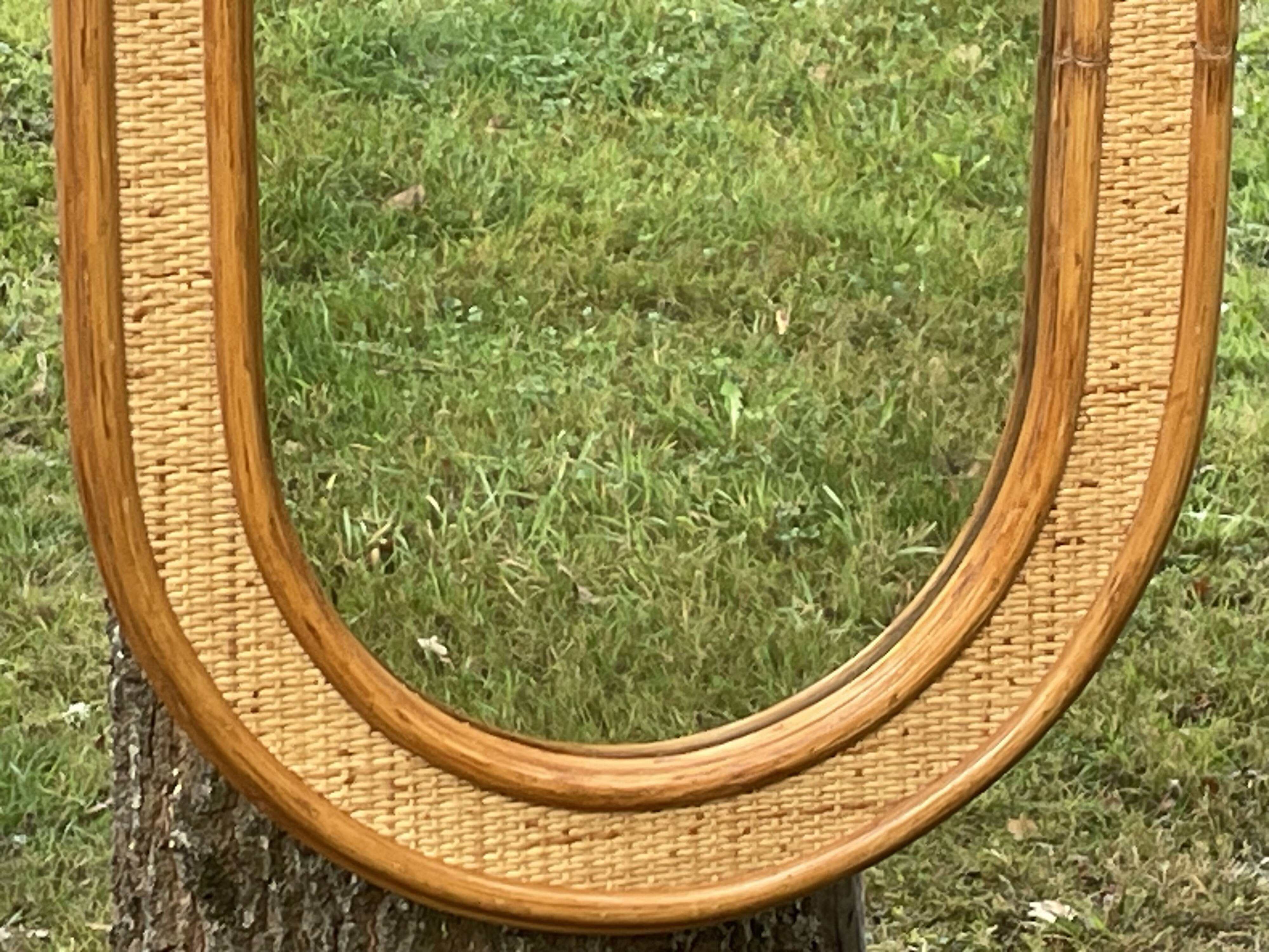 miroir mural en rotin et osier tressé, vintage 64 x 45 cm