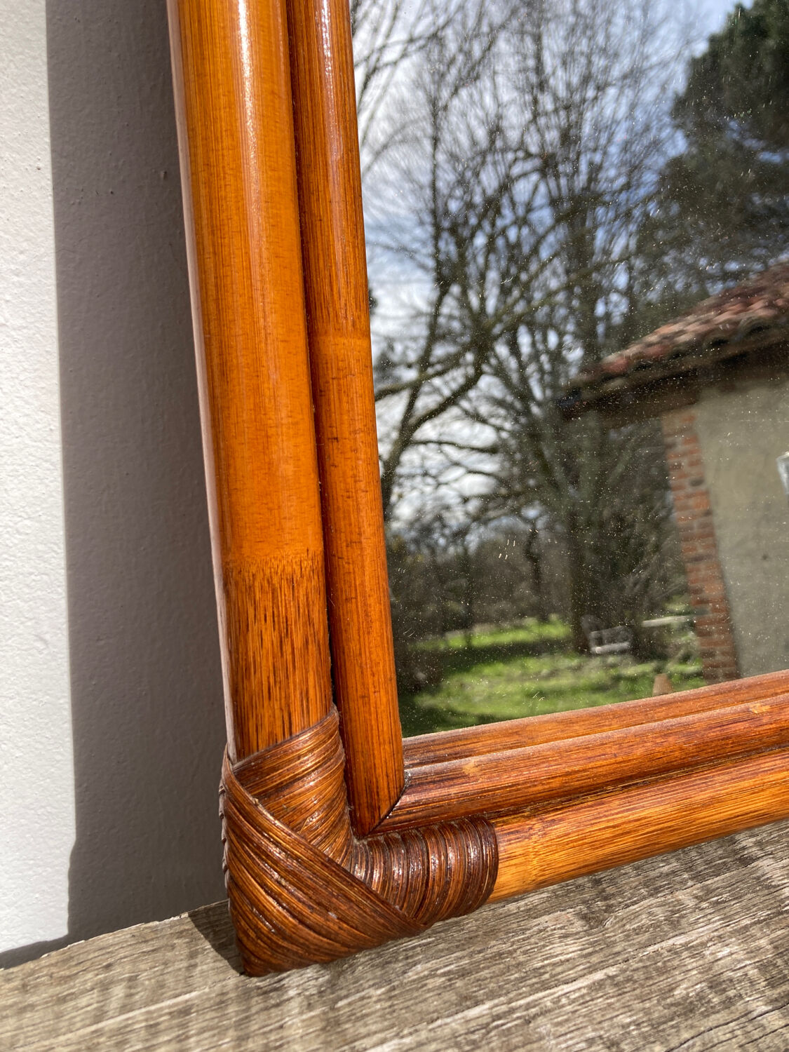 Vintage ethnic rattan mirror