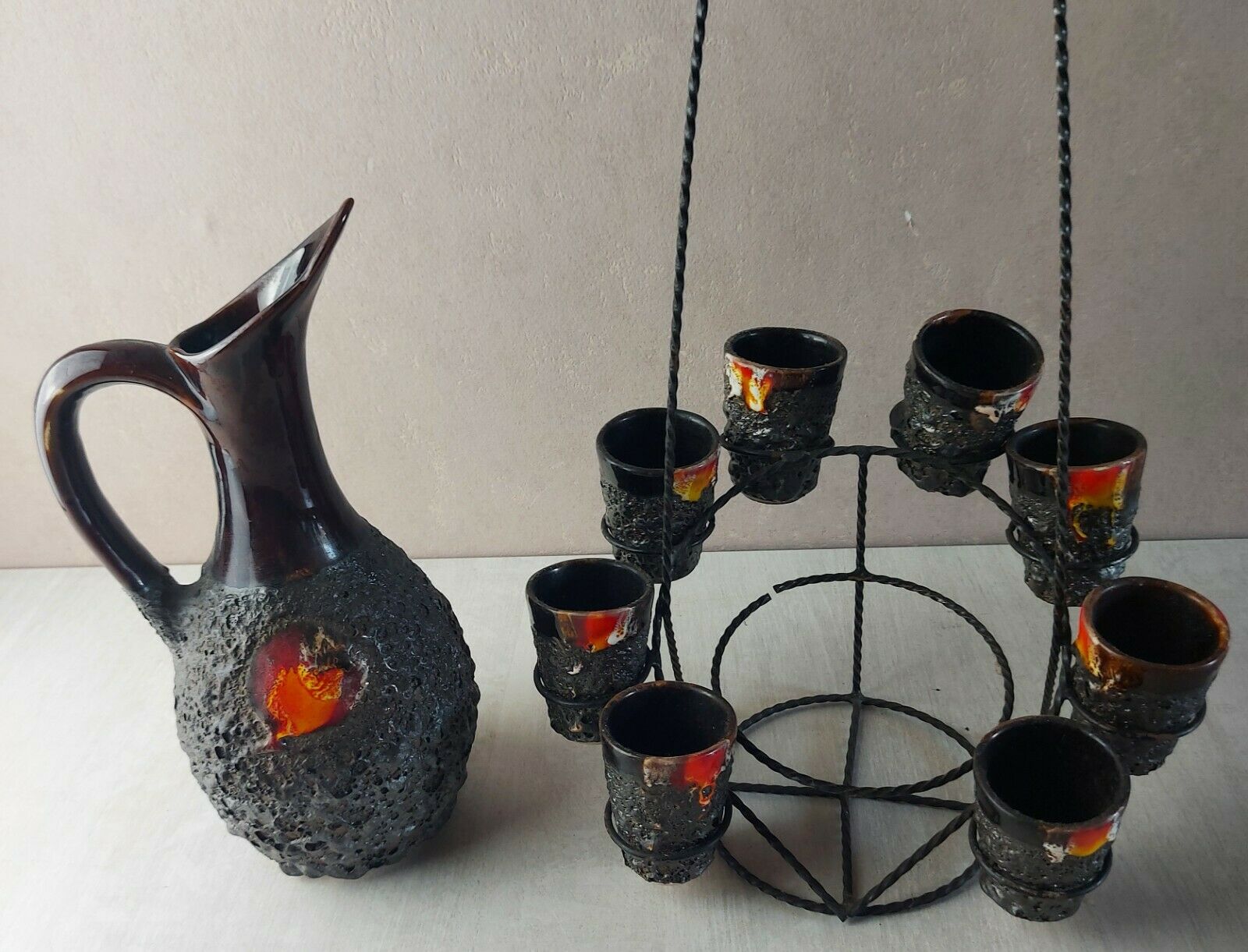 Liquor service in ceramic of Vallauris Fat Lava