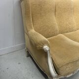 Louis XV style three-seater wingback sofa in patinated beech, 20th century