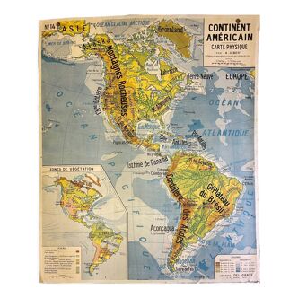 School poster American continent physical map
