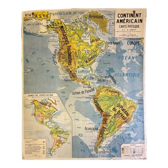 Affiche scolaire Continent Américain carte Physique