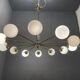 Opaline glass & brass sputnik chandelier with 12 lights, 1970s
