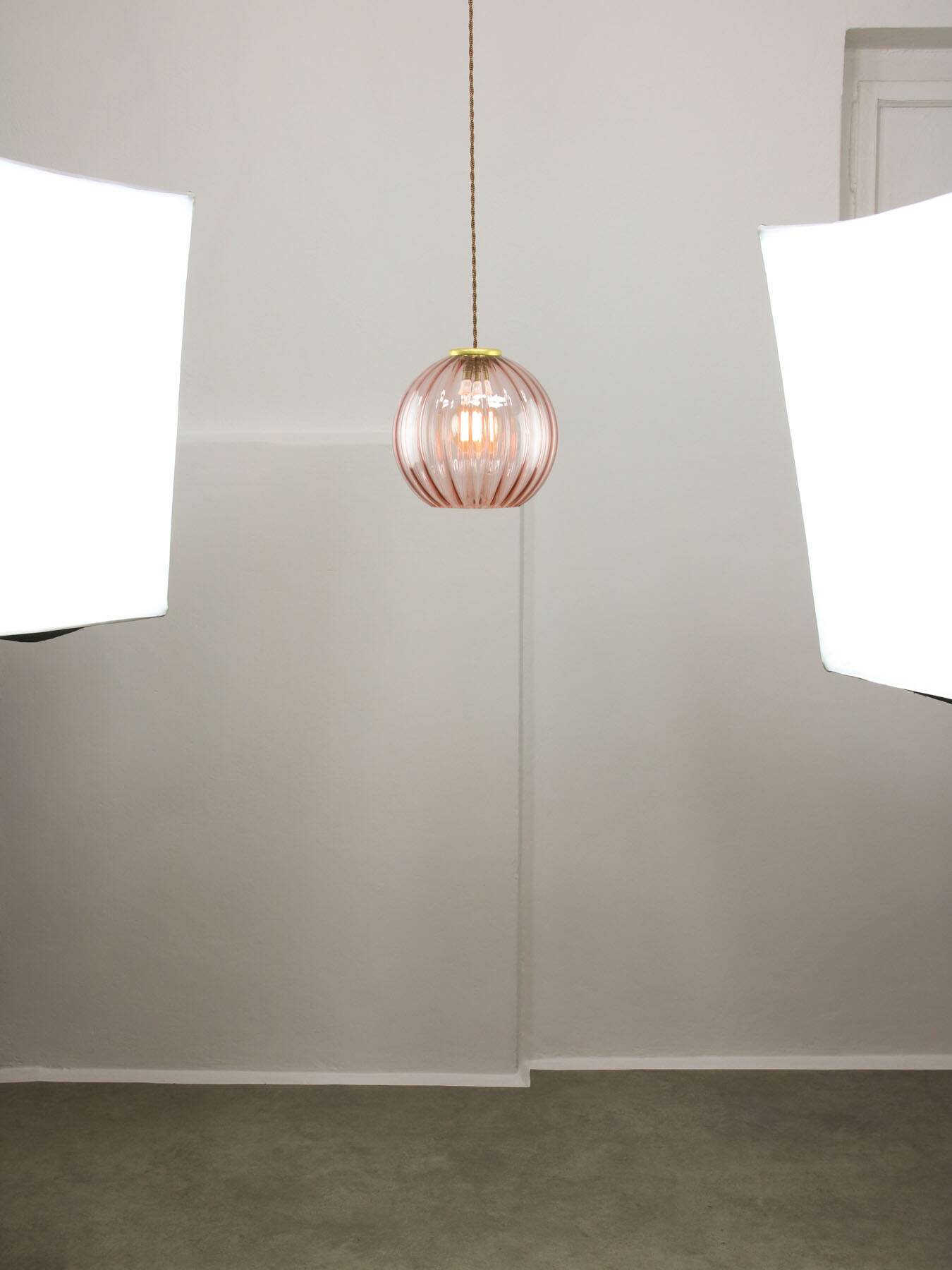 Mid-Century Italian Pink Glass and Brass Pendant Lamp
