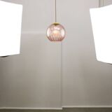 Mid-Century Italian Pink Glass and Brass Pendant Lamp