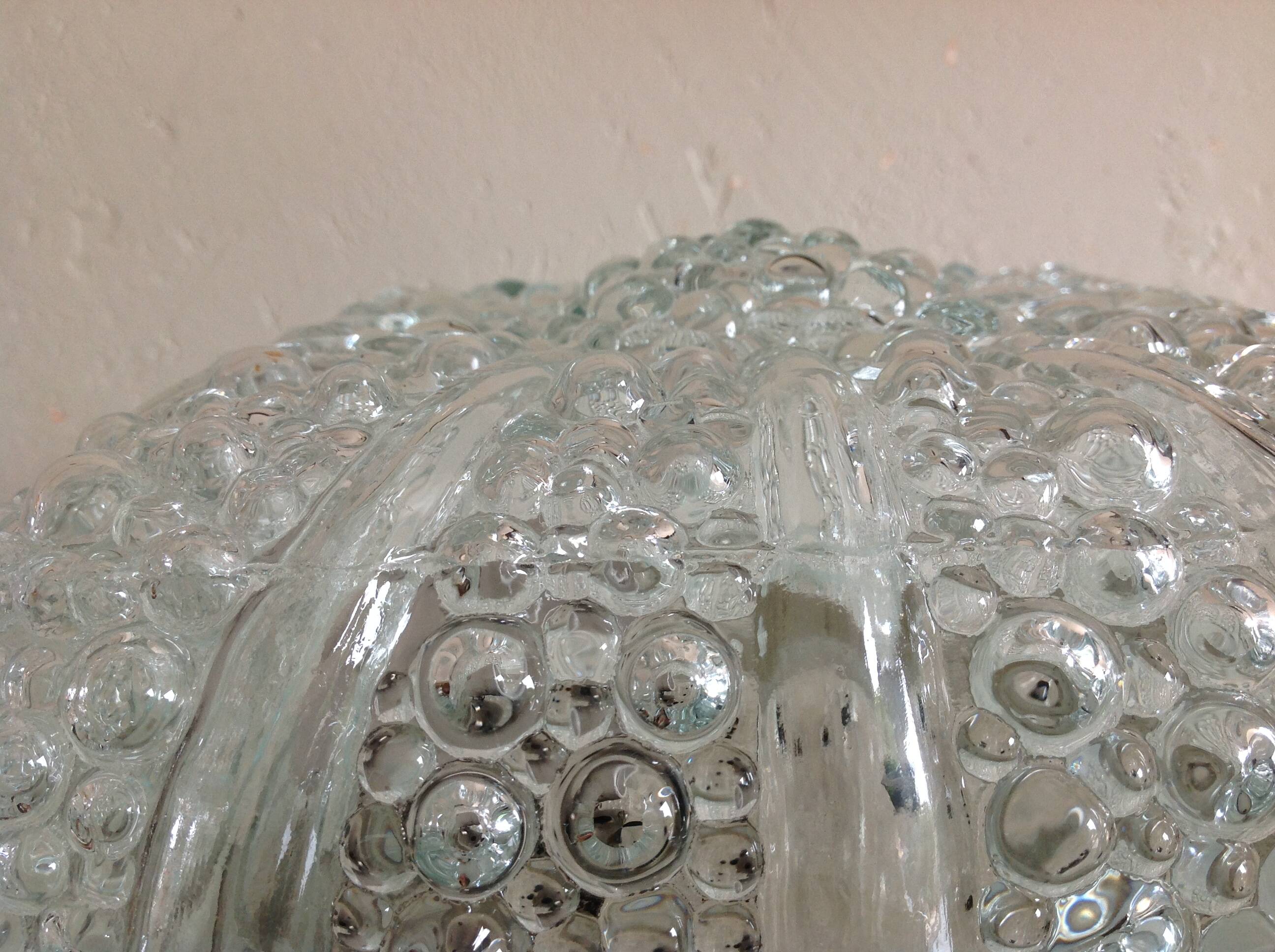 Plafonnier carré en verre bullé / vintage années 60-70