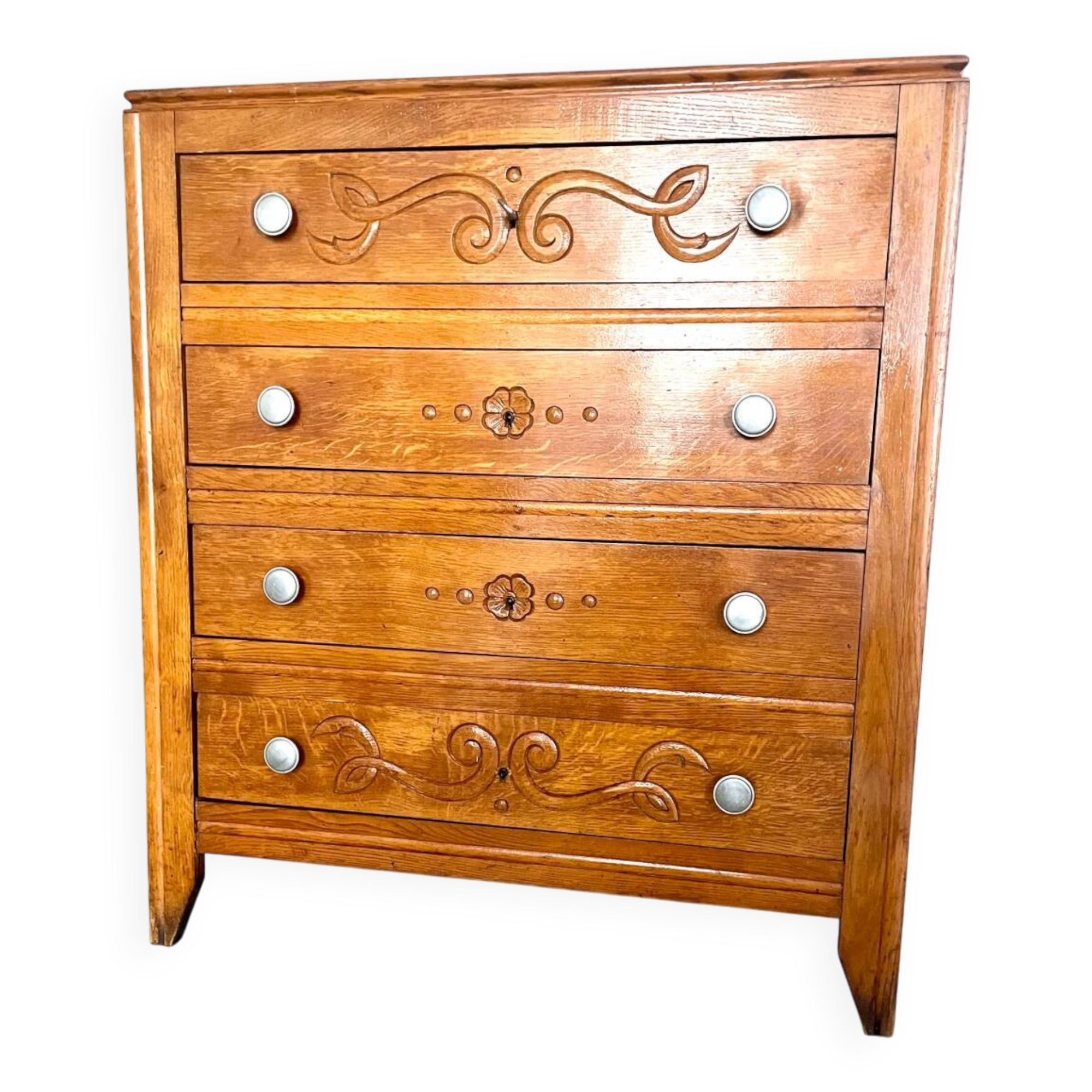 Vintage oak chest of drawers with 4 drawers, 1950s