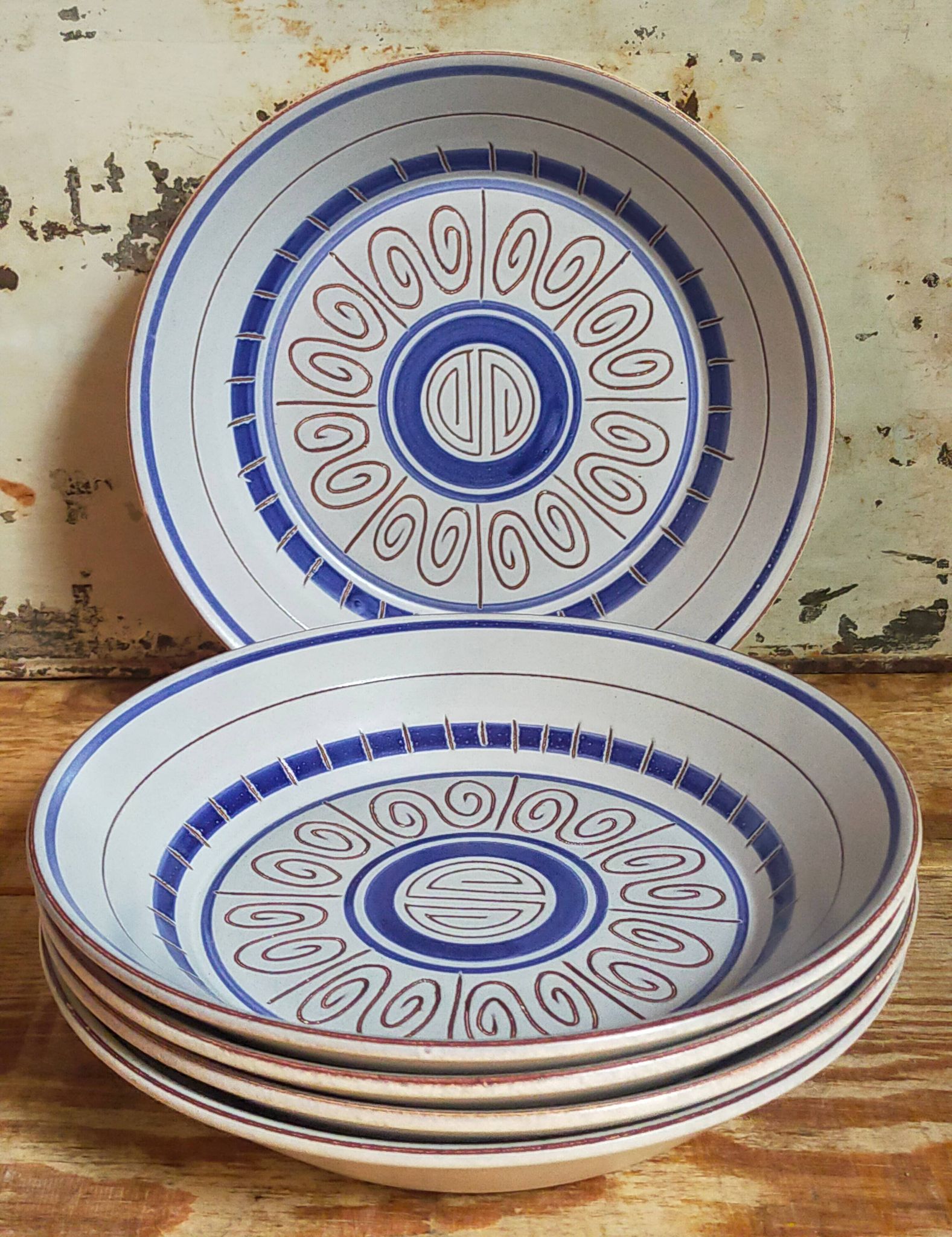 Cinq assiettes creuses céramiques M.B.F.A  PORNIC vintages service Daphné
