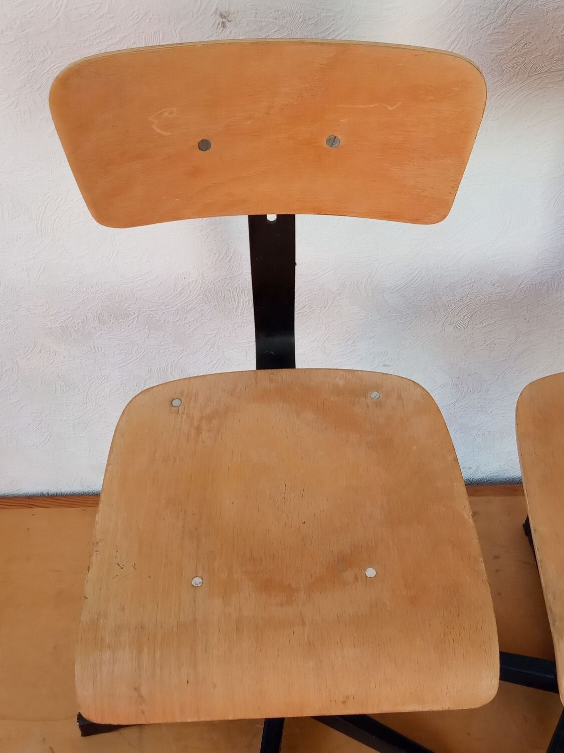 Pair of high workshop bar chairs