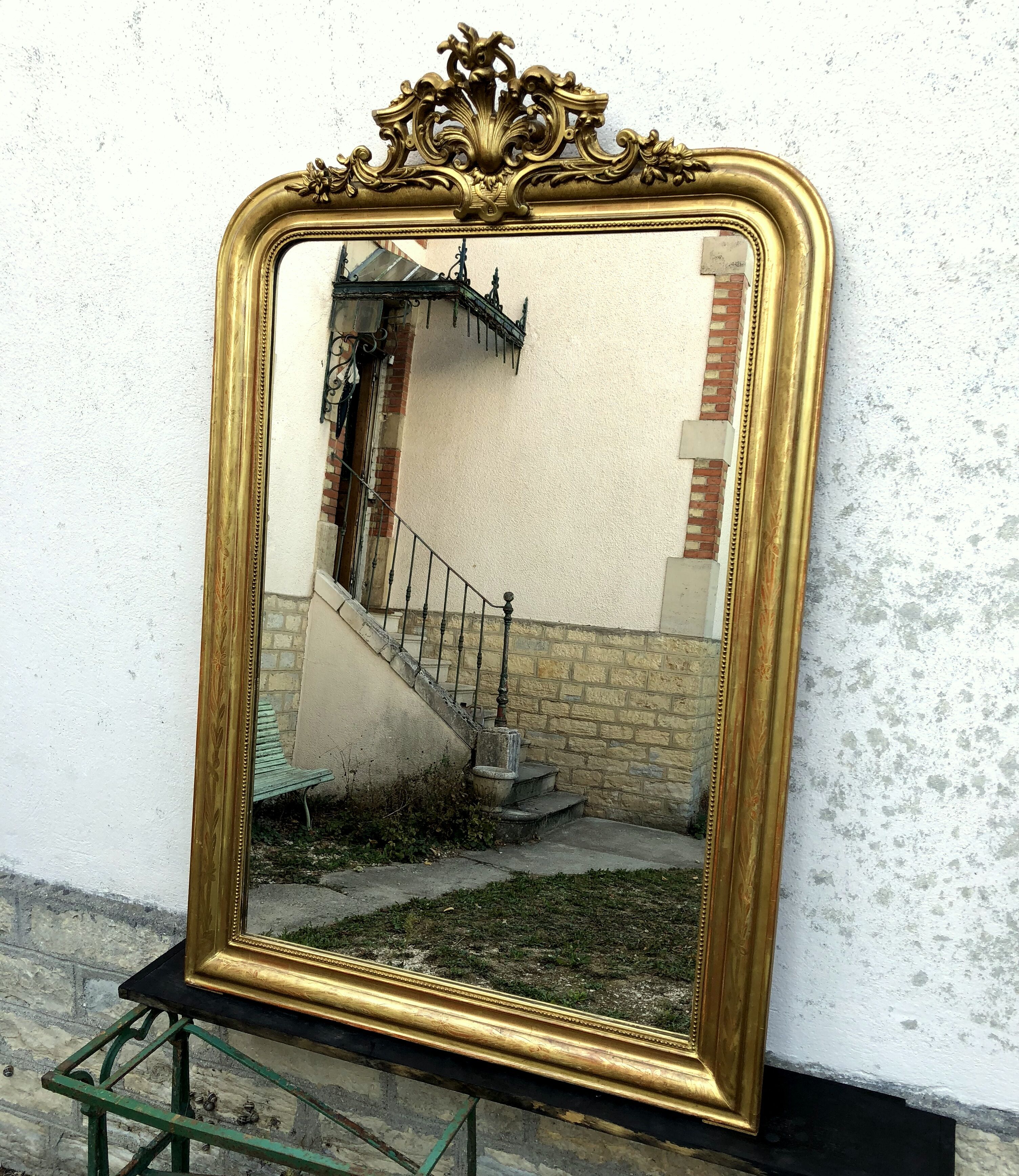 Miroir Louis-Philippe dorure feuille d'or 156x101cm