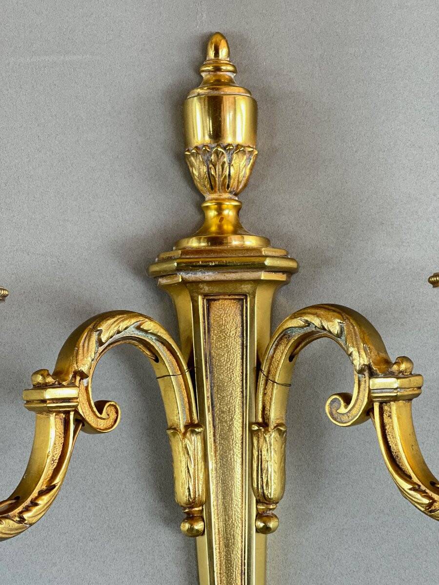 Pair of Gilt Bronze Wall Sconces, Louis XVI Style, 20th Century