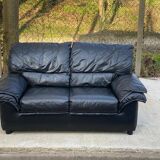 2 seater black leather convertible sofa 150cm