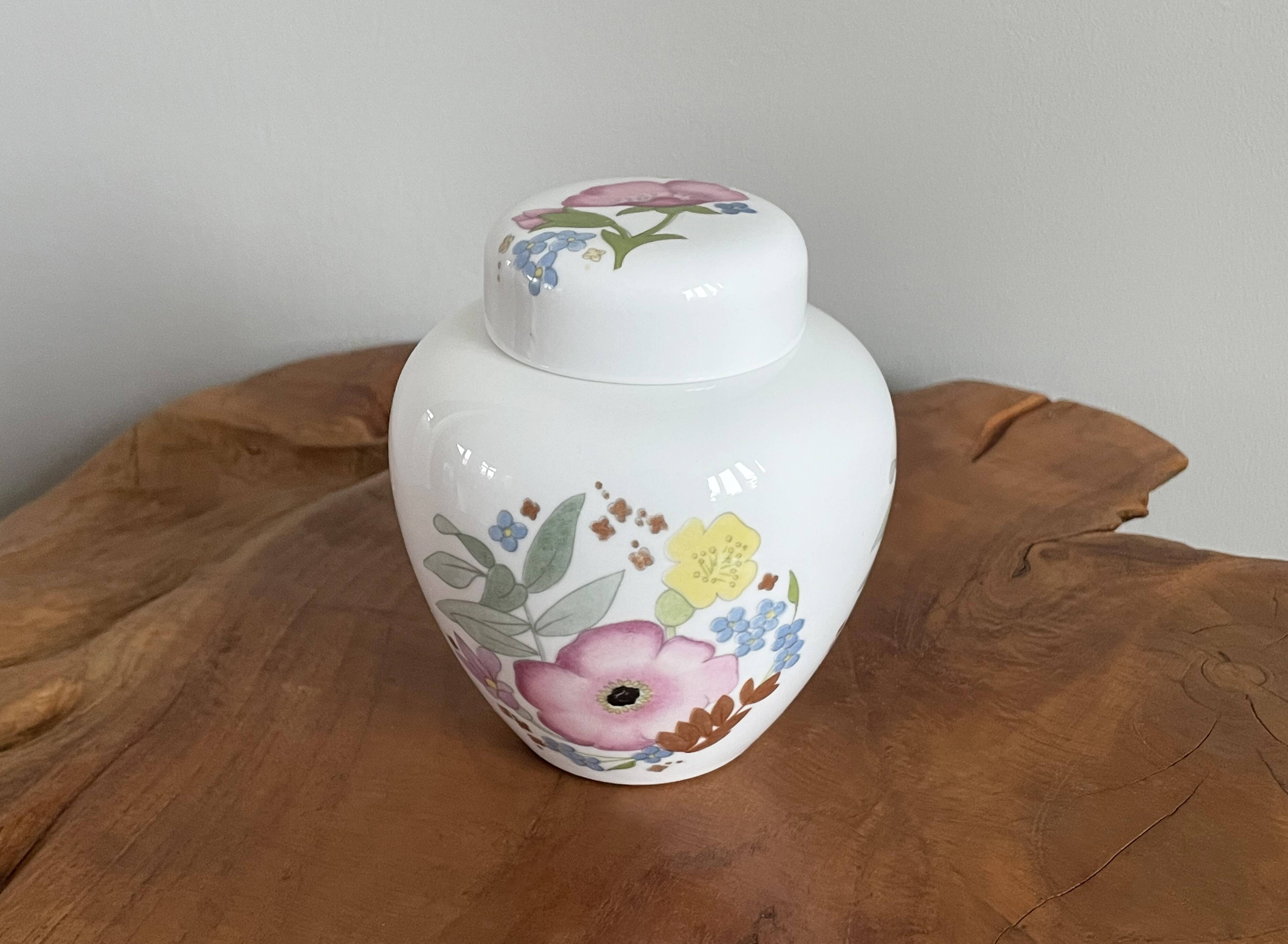 Wedgwood "Meadow Sweet" Ginger Jar, Decorative Storage Pot, Bone China with Pink and Blue Flowers