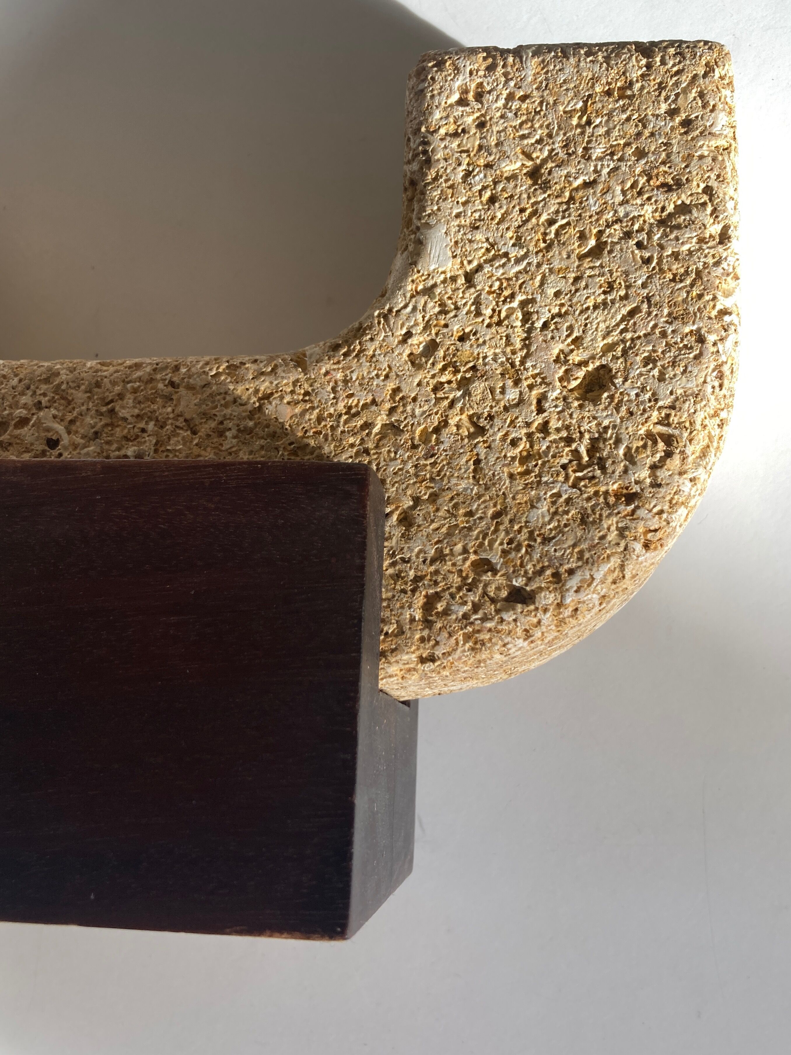 Brutalist XXL candle holder in stone and wood from the 1970s.