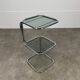 70s pedestal table, chrome and smoked glass side table