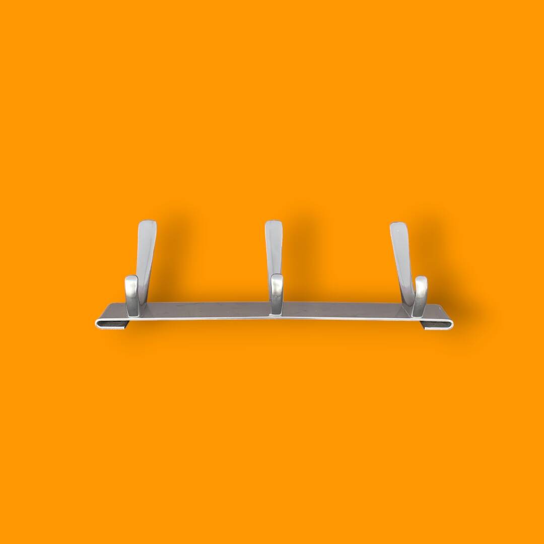 Vintage aluminum wall coat rack with three hooks - good condition