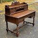 19th-century Renaissance carved oak desk with chair