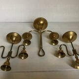 Trio of brass candlesticks with tulip bases
