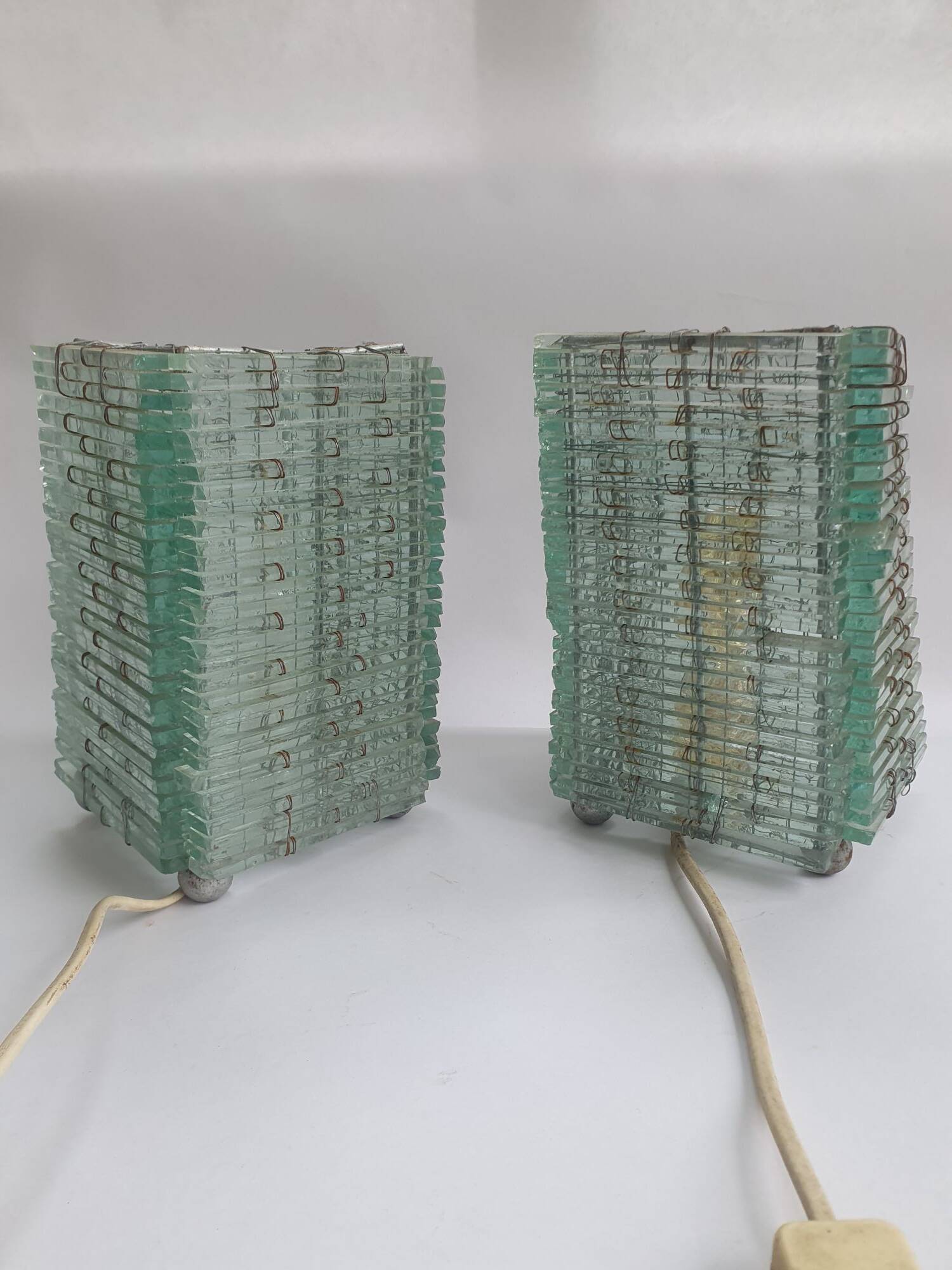 Pair of 80s glass slat lamps